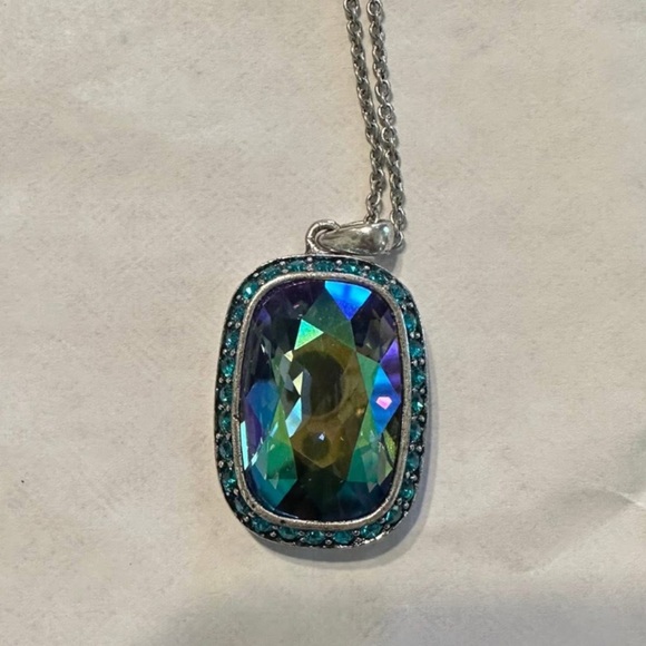 Touchstone Crystal Silver Necklace with Blue-Green Pendant. - Picture 2 of 3